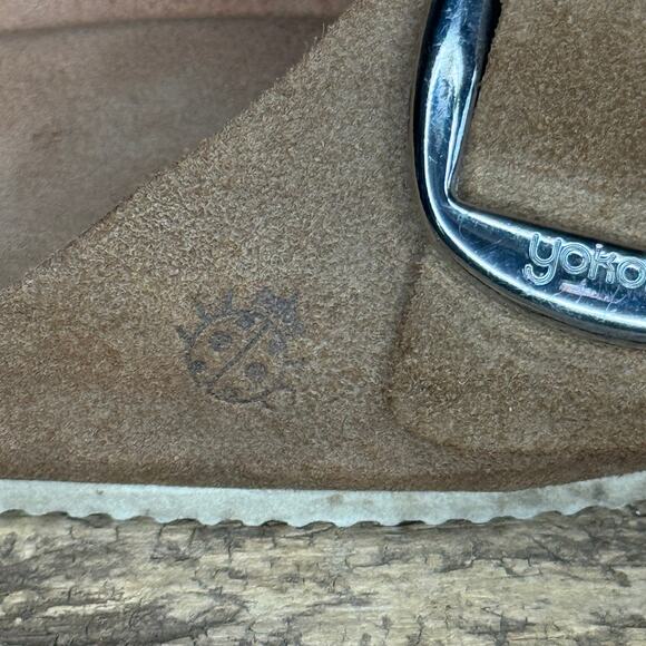 Yokono Brown Suede Leather Slide Sandals Women’s 6.5 Made in Spain Buckle - Picture 4 of 13